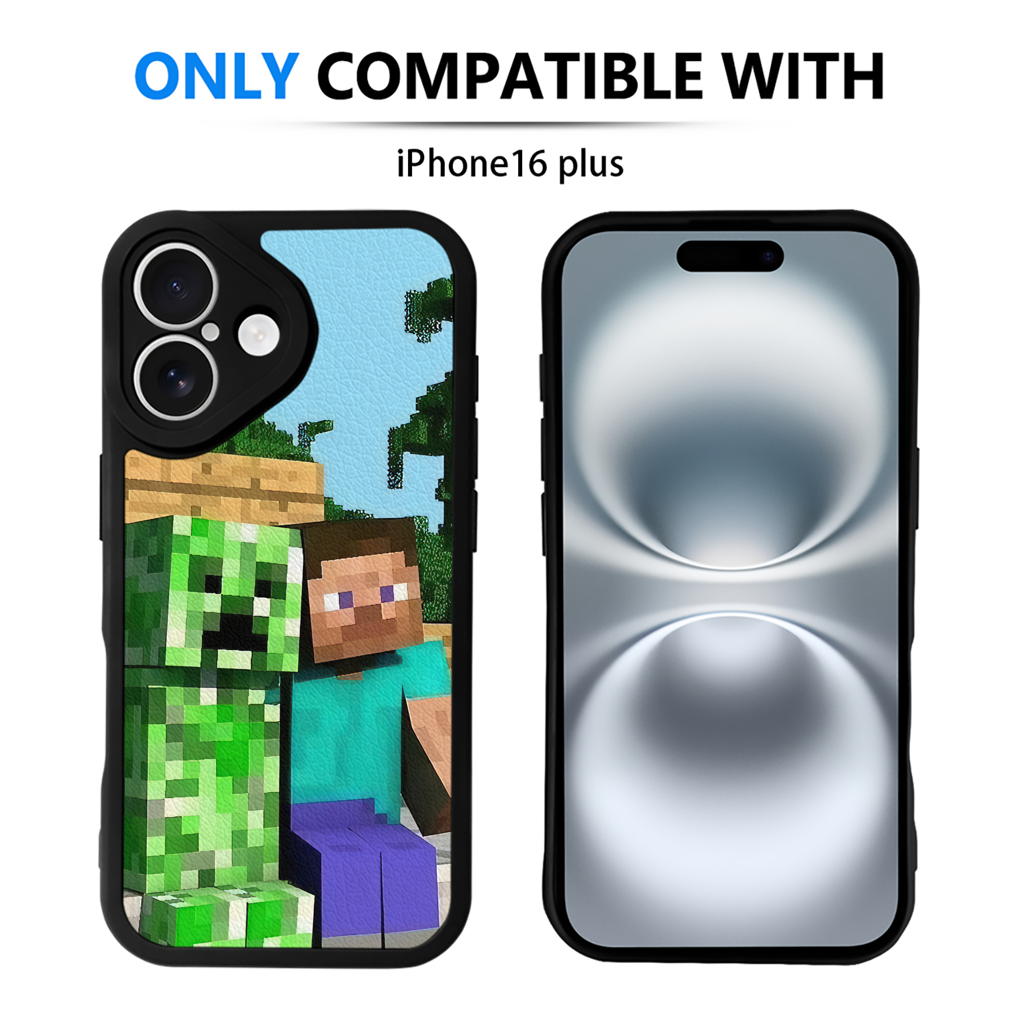 （画像用） マインクラフト ブロックの世界 Minecraft MC Block world 【iPhone 16シリーズ対応】シリコンスマホケース（レザー調） 材質：シリコン
